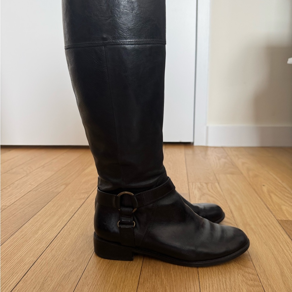 Enzo Angiolini Black Leather Boots with Ring Accent